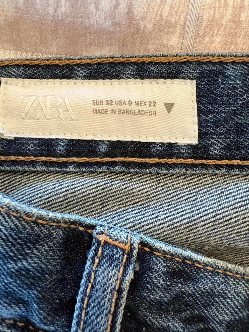 ZARA Blue Denim Jeans with Tan Stitching